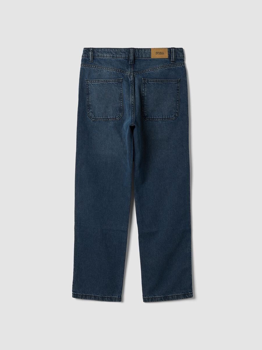 Jeans blu scuro straight fit in puro cotone_1