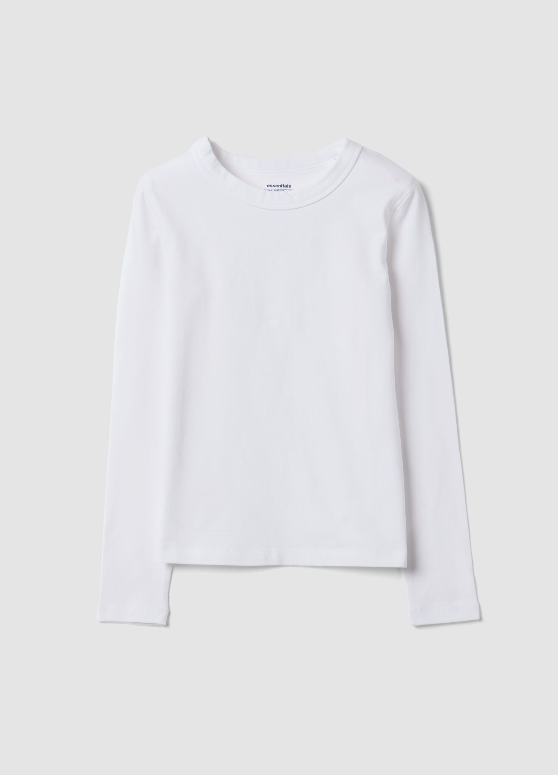 T-shirt branca em algod&atilde;o org&acirc;nico e viscose el&aacute;stica com gola canelada para rapariga
