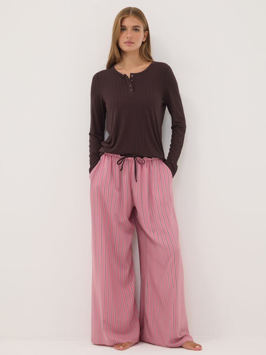 Pink pure viscose striped pyjama trousers_0