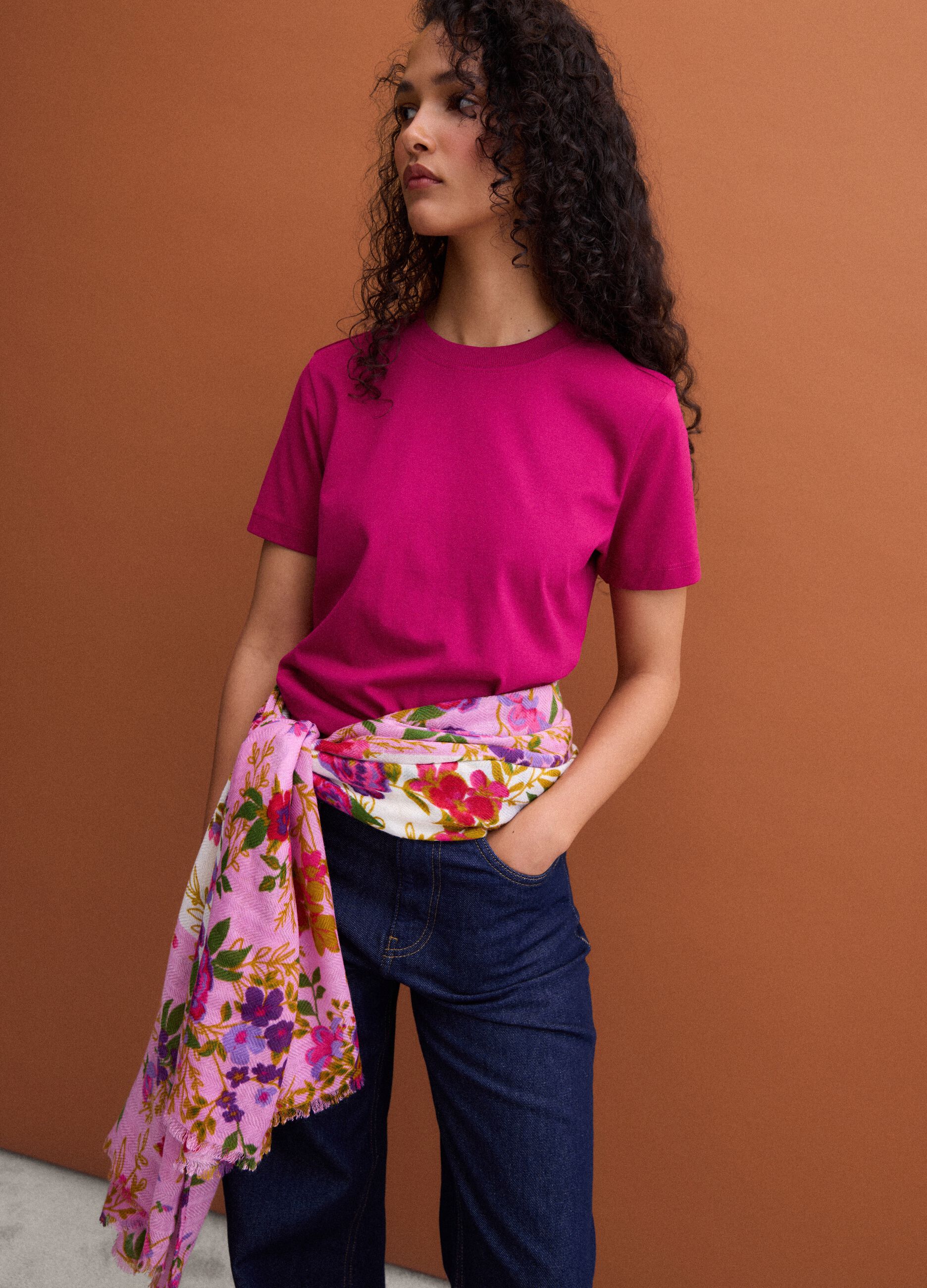 Pink regular-fit crew-neck T-shirt in pure Supima cotton