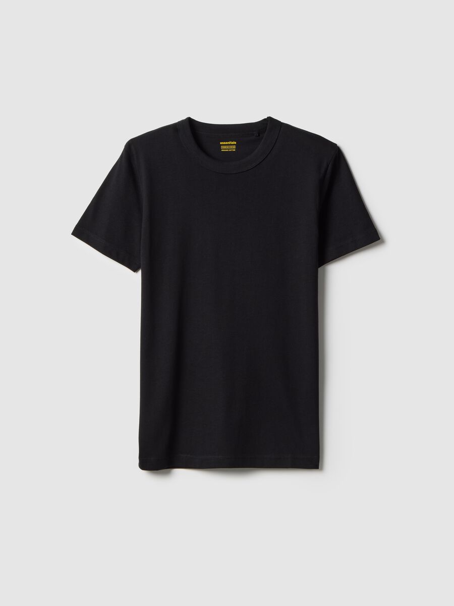 Boy's black crew neck T-shirt in pure cotton, over fit_3