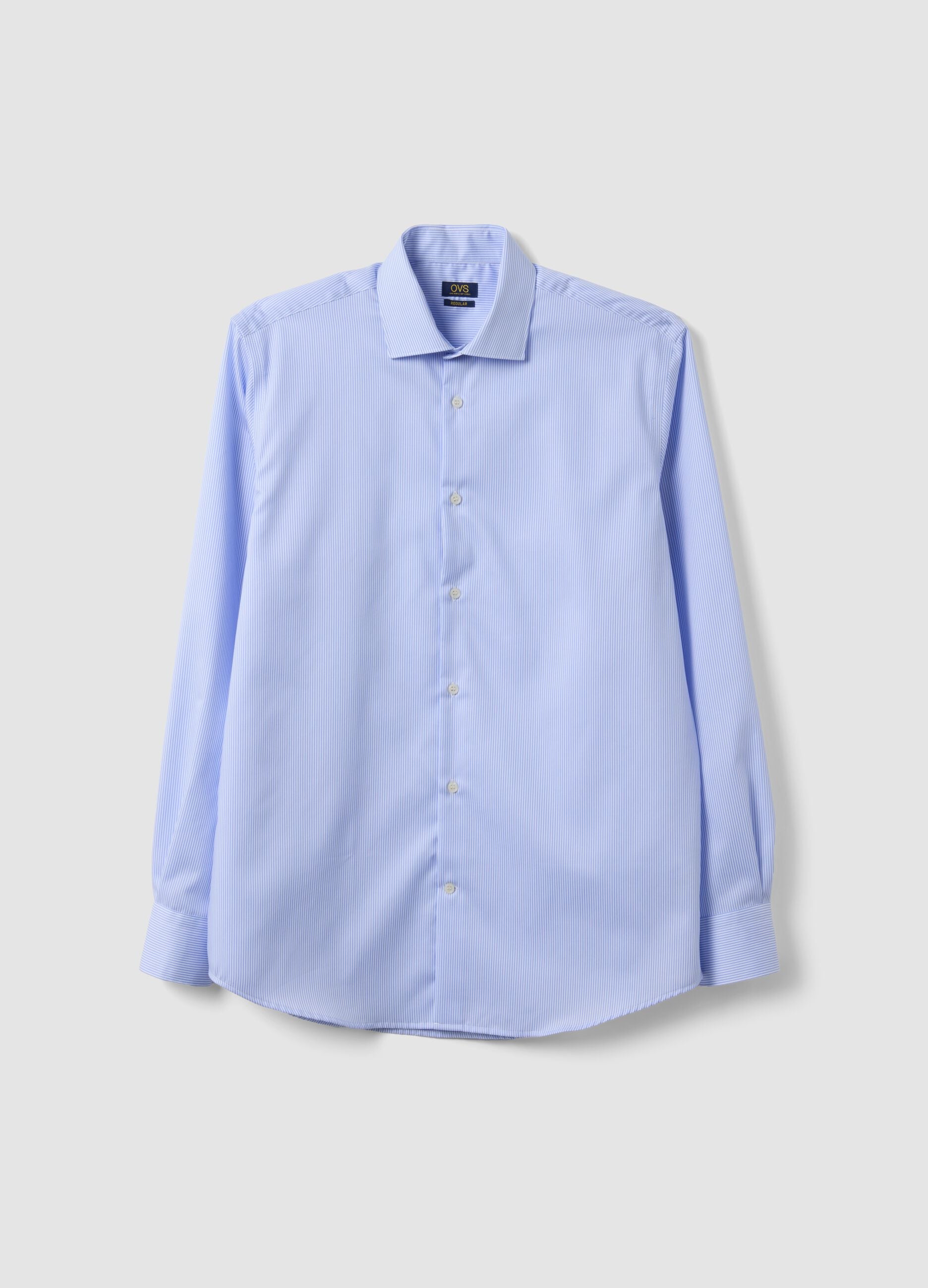 Light blue striped pure cotton shirt with classic collar, regular fit