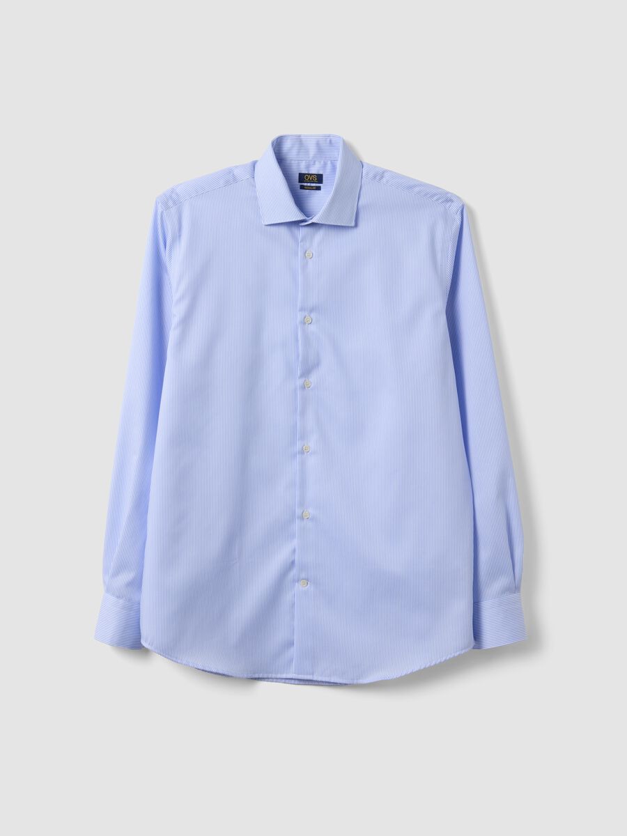 Light blue striped pure cotton shirt with classic collar, regular fit_0