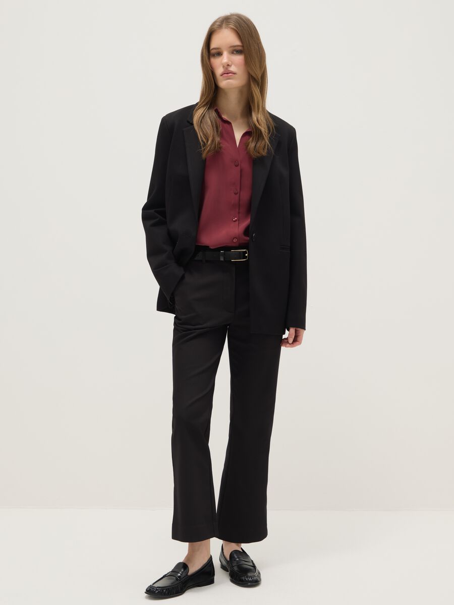 Black stretch regular fit trousers_0