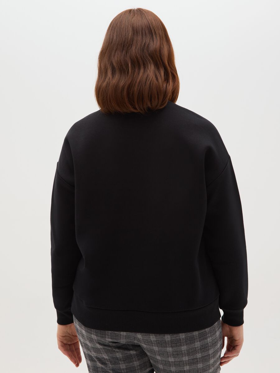 Black cotton blend regular fit sweatshirt with embroidered teddy bear_2