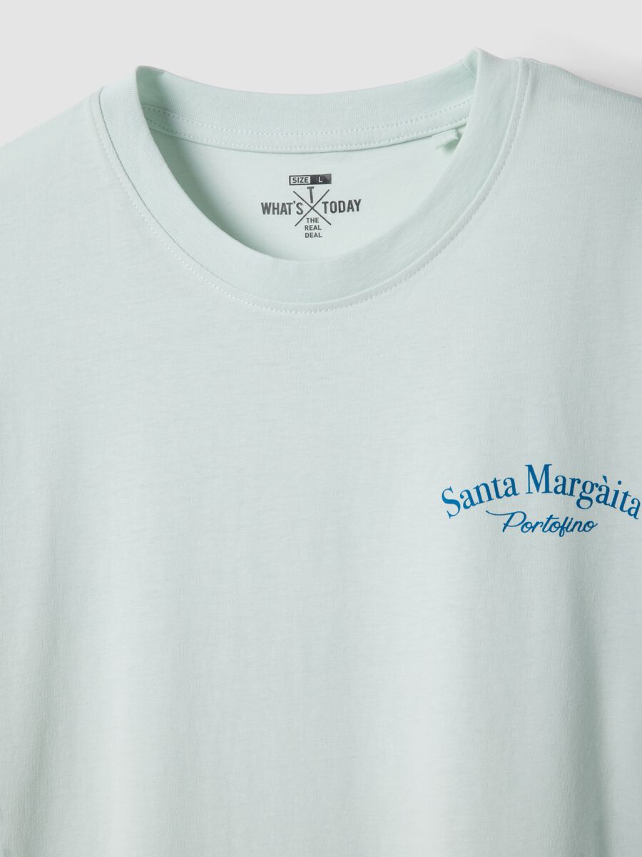 Blaues T-Shirt mit Schriftzug aus reiner Baumwolle, Regular Fit_5