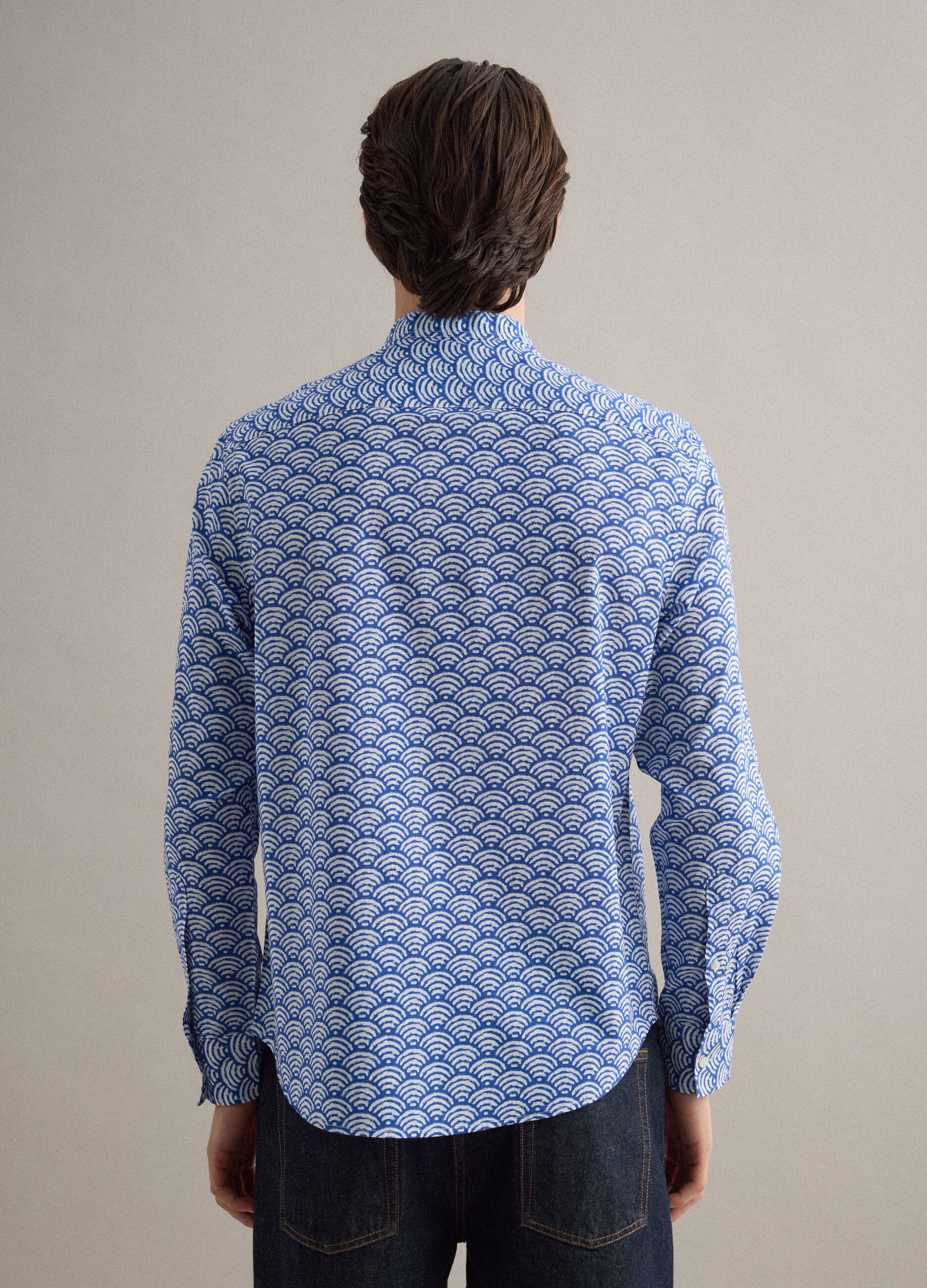 Multicolored shirt with Mandarin collar in pure cotton regular fit