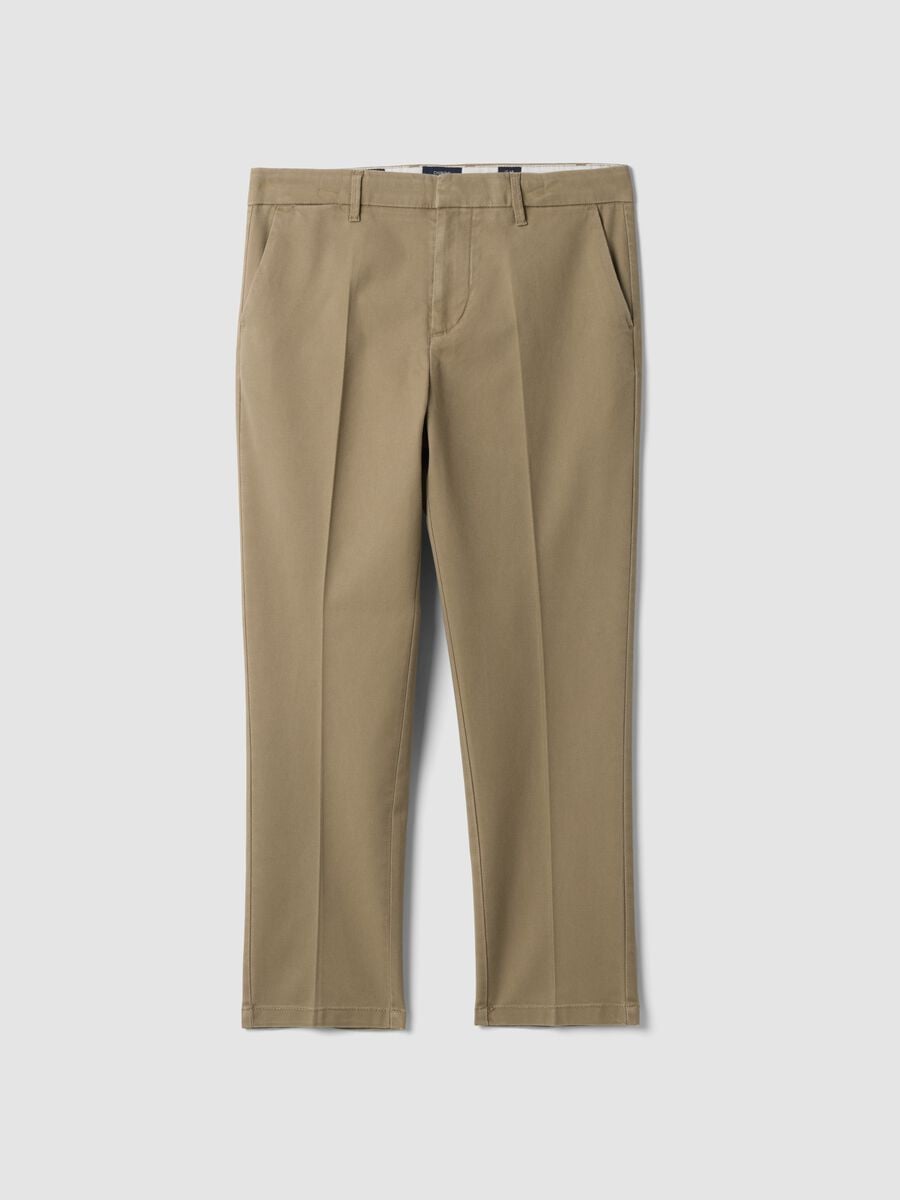 Pantaloni chino beige in twill di cotone elasticizzato regular tapered fit_5