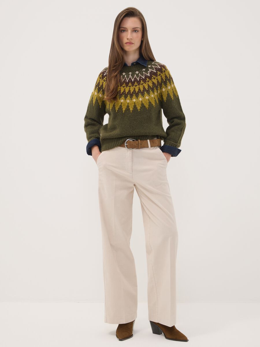 Cal&ccedil;as The Iconic Pants bege em algod&atilde;o el&aacute;stico canelado, straight fit_0