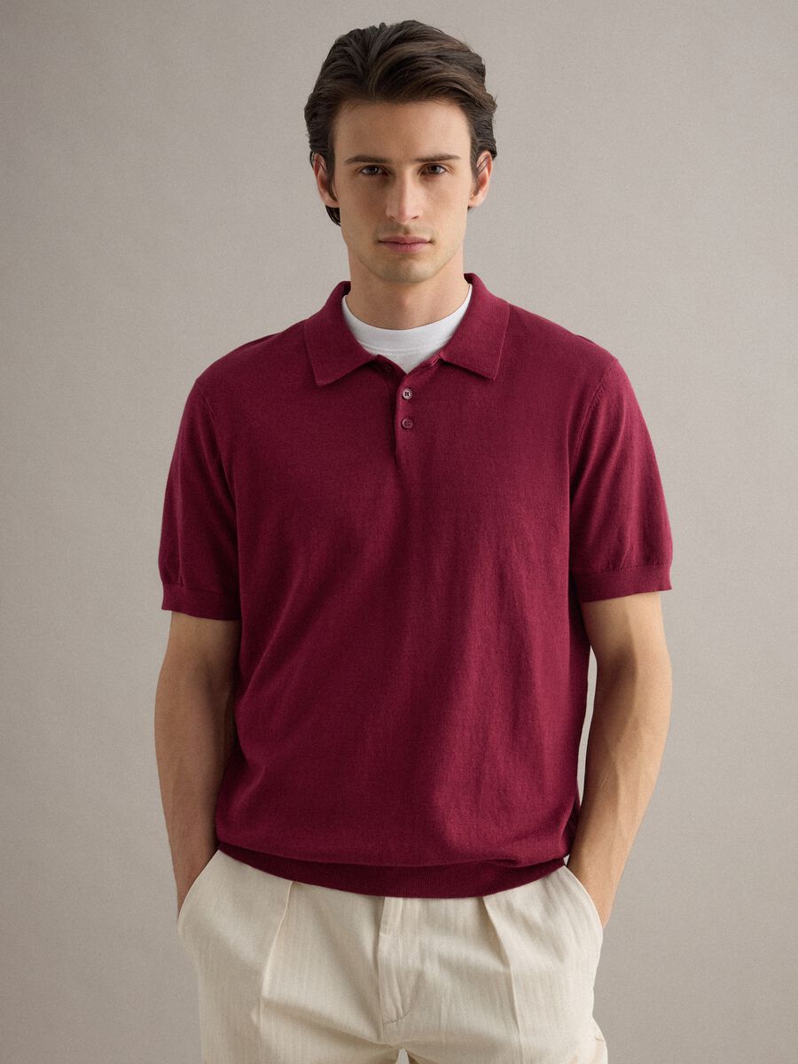 Red regular fit polo shirt in a cotton, linen and silk blend_1