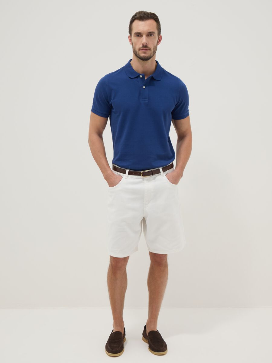 Regular fit short sleeve polo shirt in pure blue cotton_1