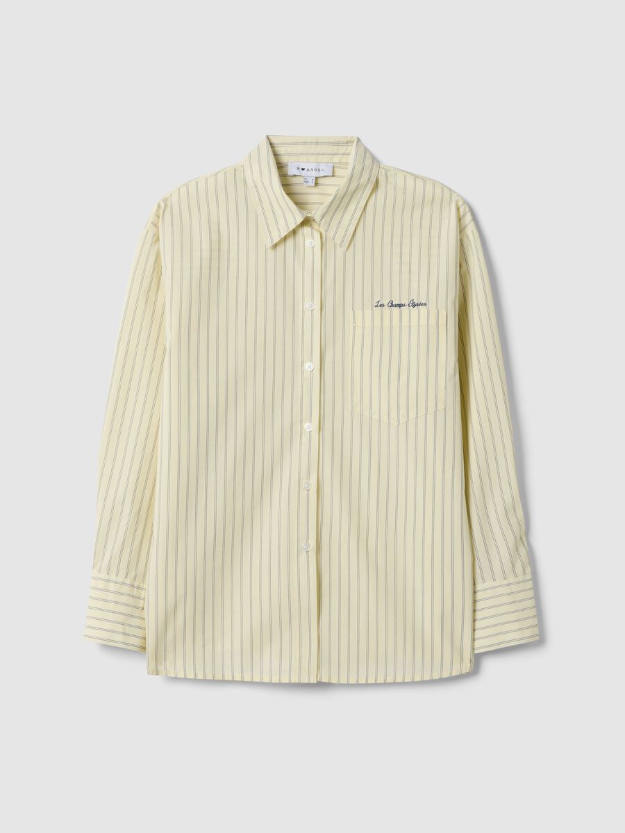 Regular fit yellow striped pure cotton shirt_4