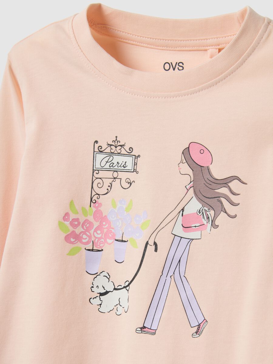 Beige pure cotton regular fit T-shirt with print for girls_2