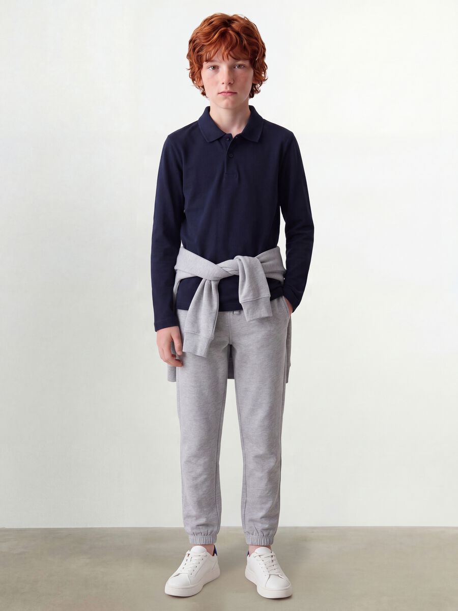 Blue piqu&eacute; polo shirt in pure organic cotton, regular fit, for boys_1