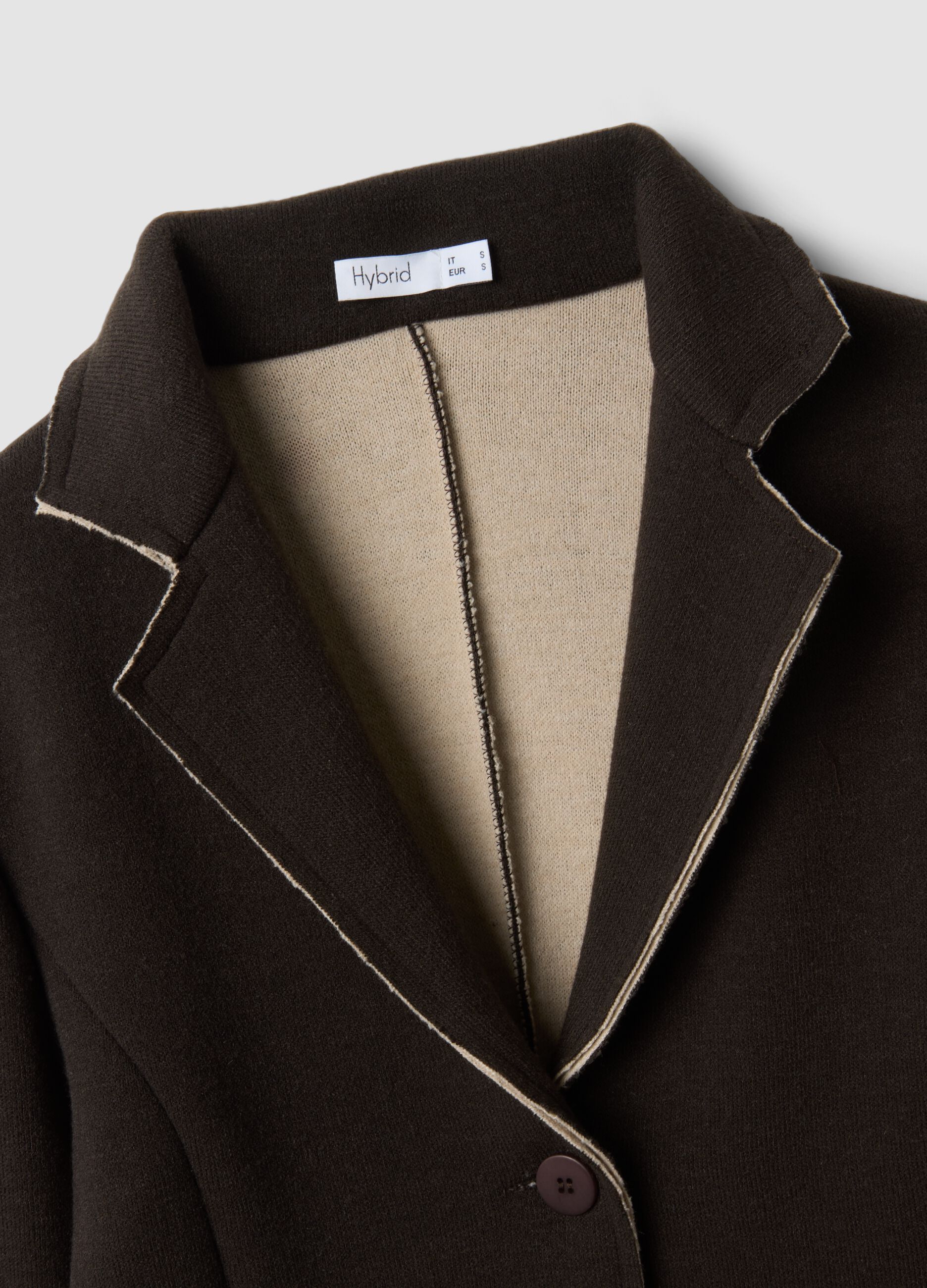 Dark brown stretch viscose-blend jacket, regular fit