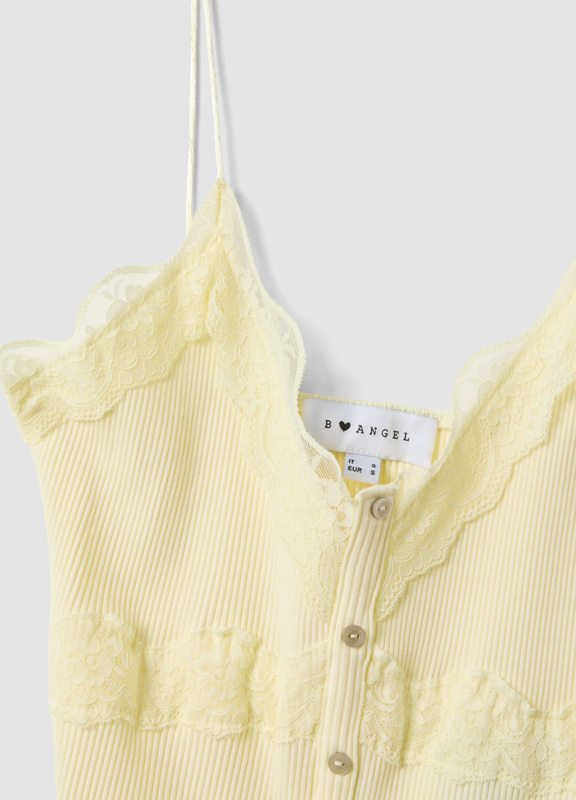 Yellow stretch cotton fitted lace top