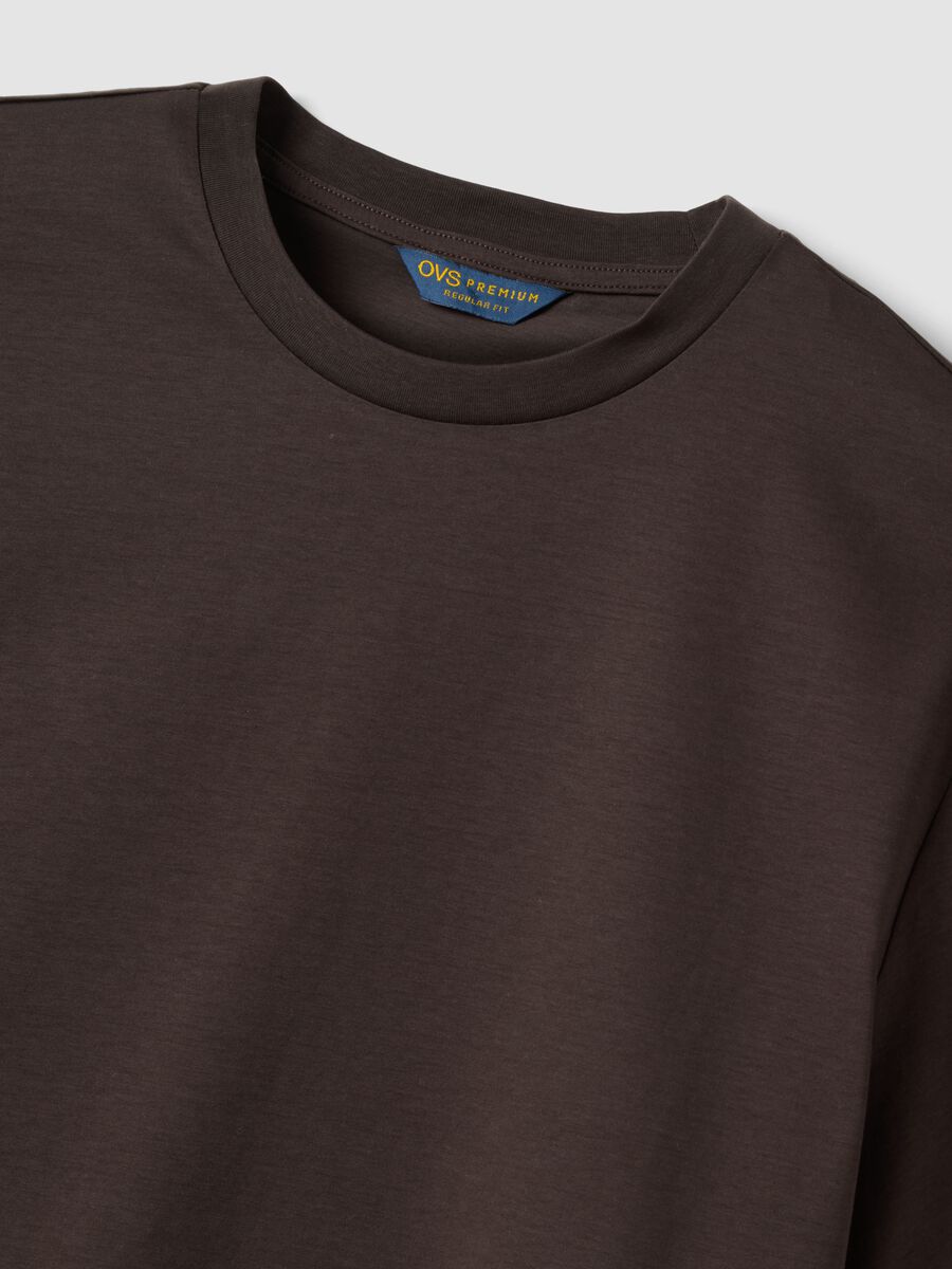 Brown mercerised pure cotton regular-fit crew-neck T-shirt_6