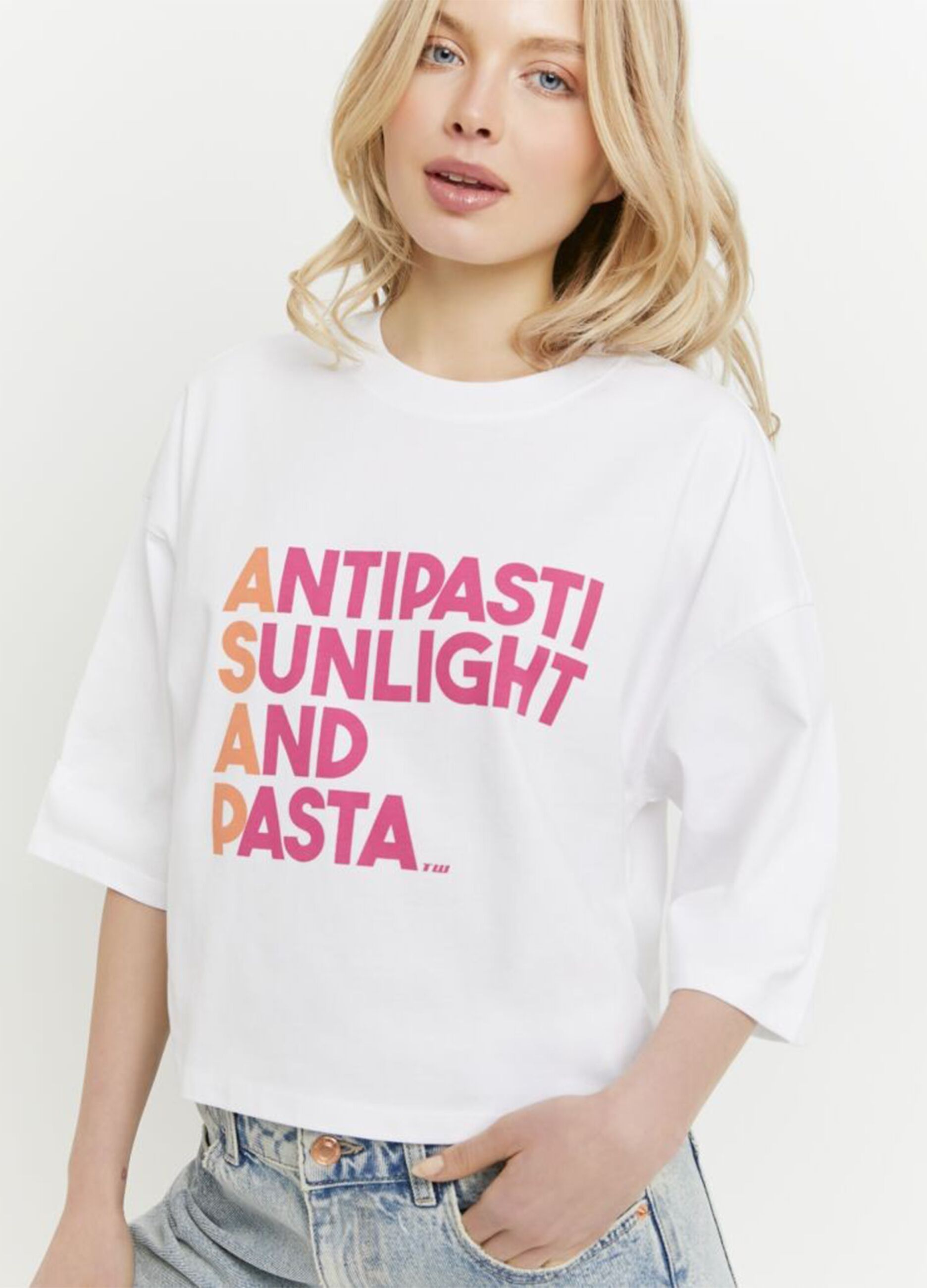 Wei&szlig;es T-Shirt aus reiner Baumwolle mit Print