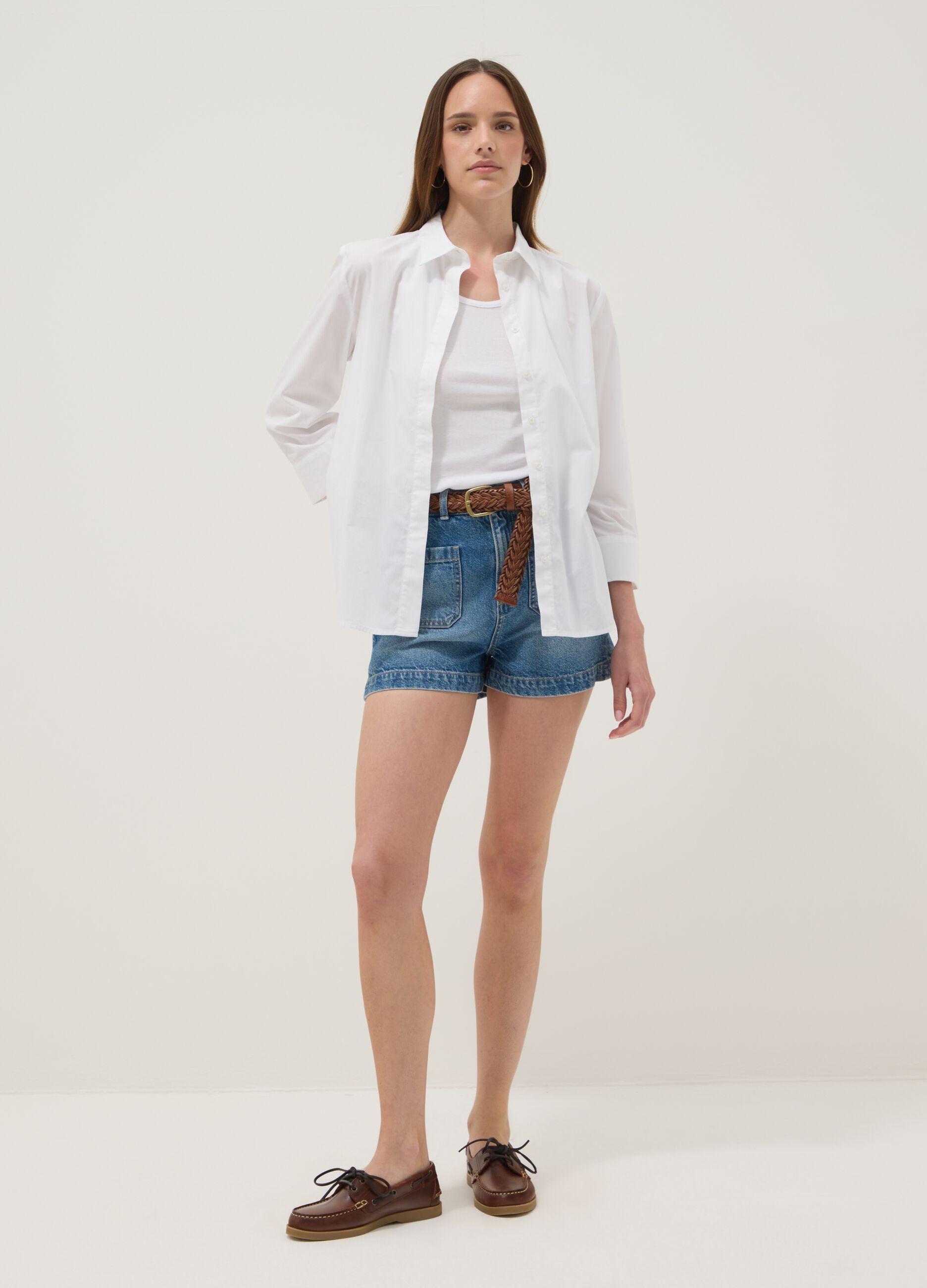 Blue pure cotton denim shorts