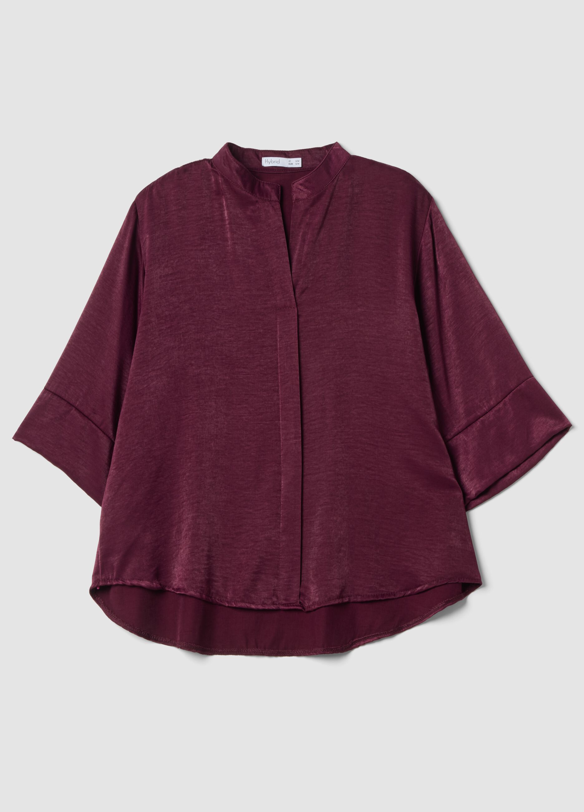 Red regular-fit viscose-blend blouse with Mandarin collar