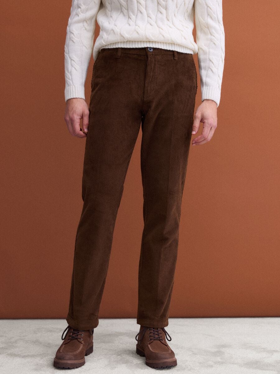 Brown regular-fit stretch cotton corduroy chino trousers_1