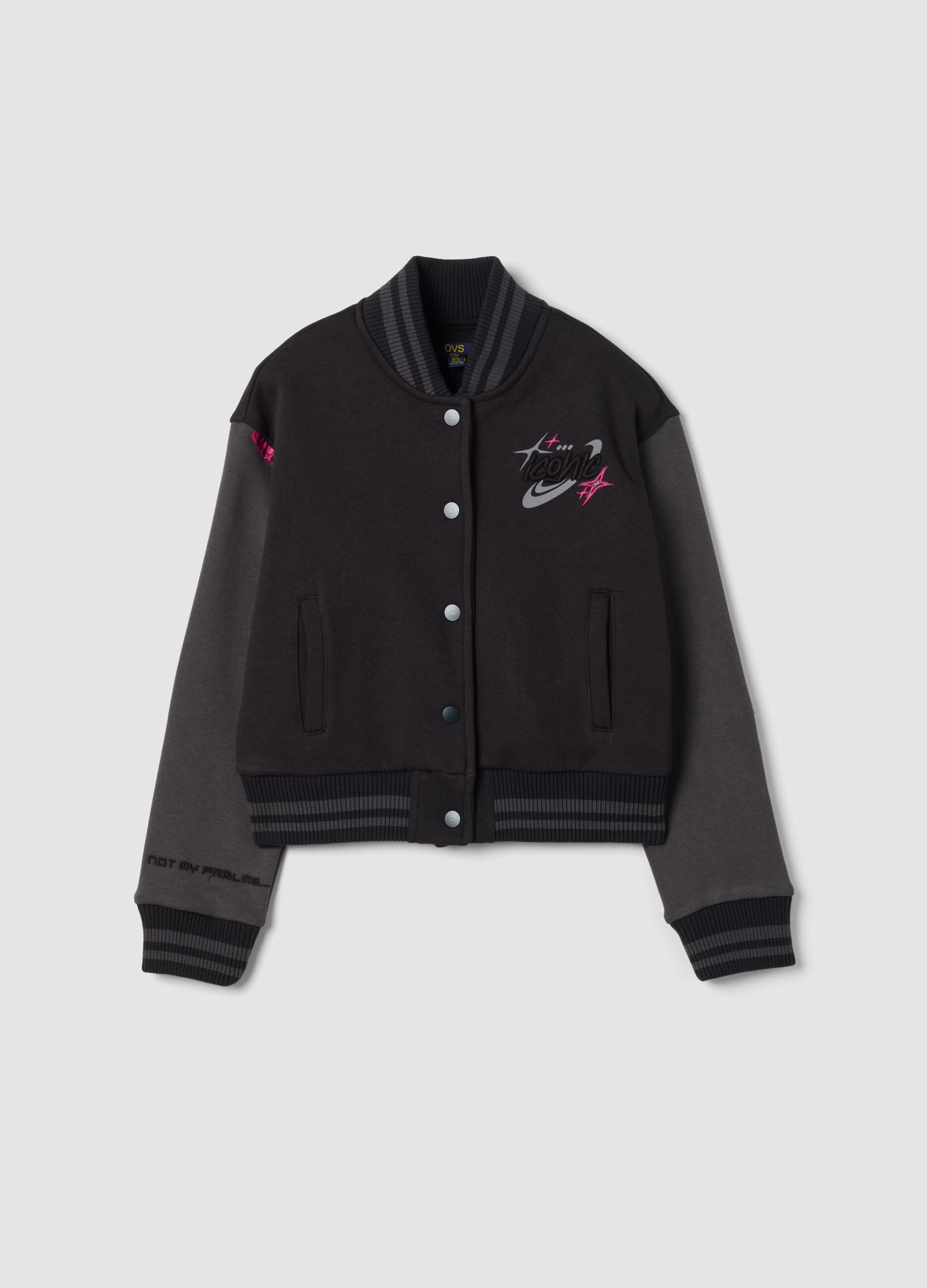 Black and grey cotton-blend varsity jacket, regular fit