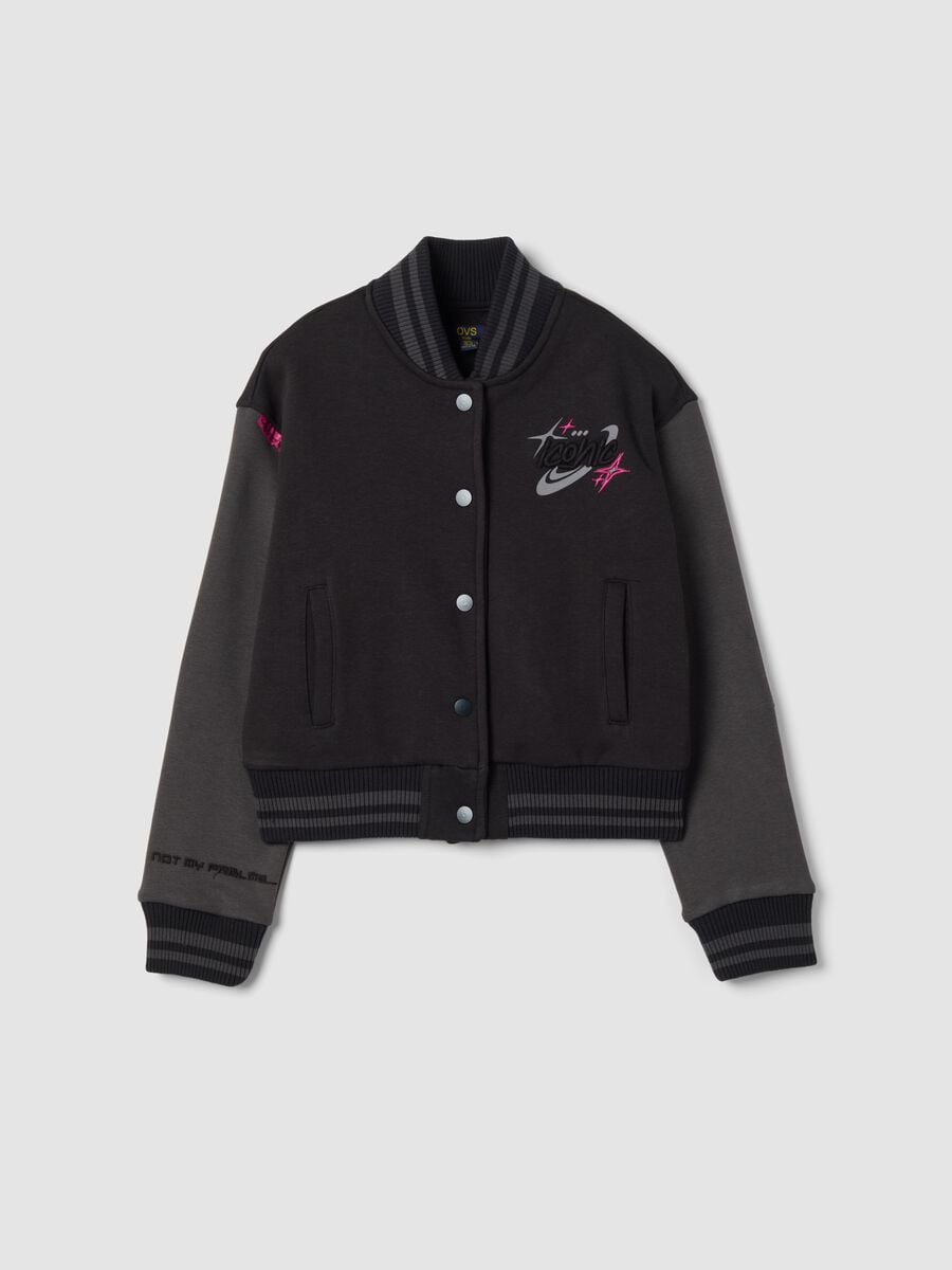 Black and grey cotton-blend varsity jacket, regular fit_0