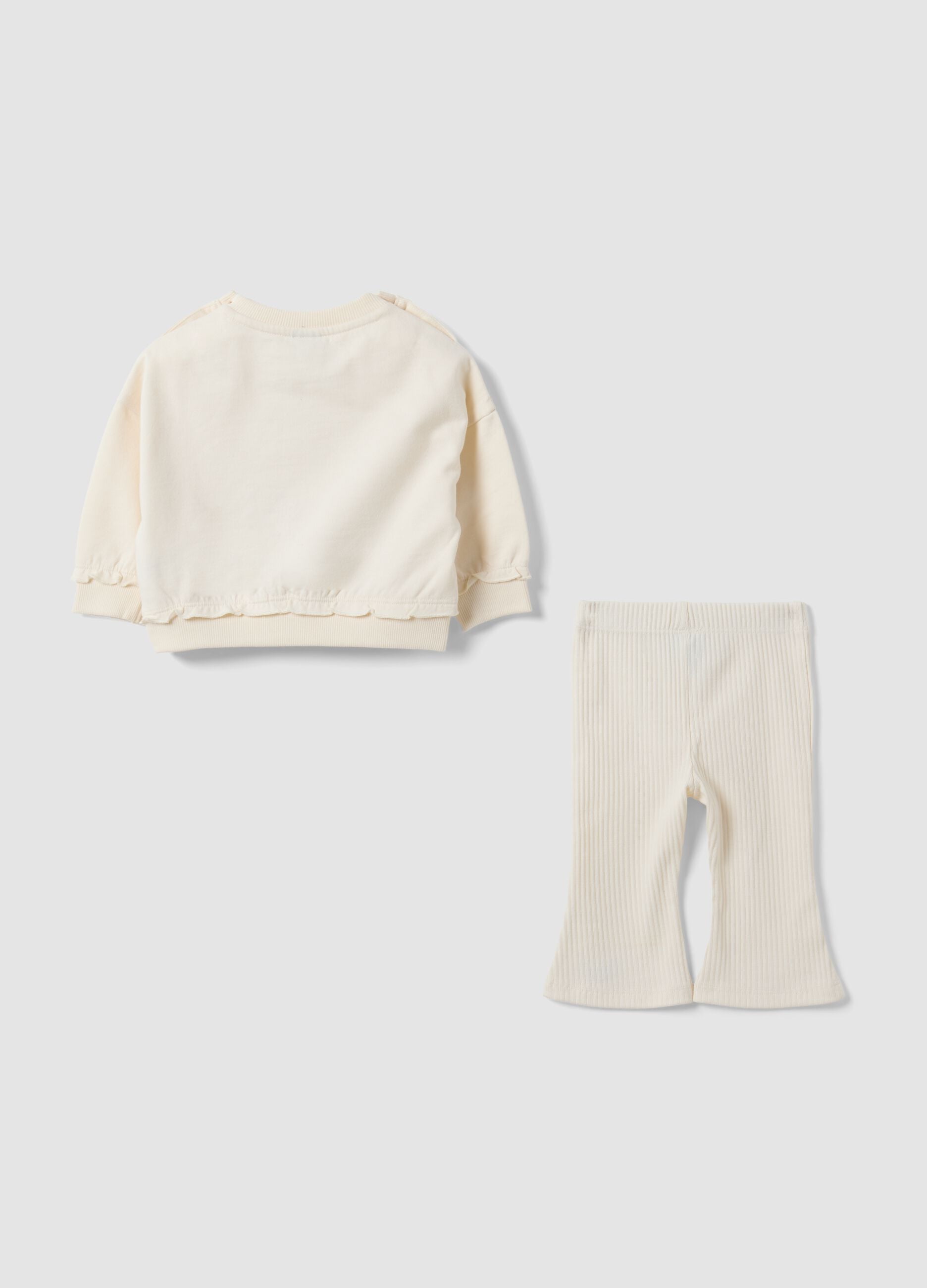 Completo beige in puro cotone organico con stampa Lilo e Stitch per neonata