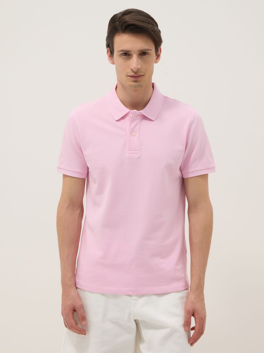 Pink short-sleeve organic cotton polo shirt, regular fit_1