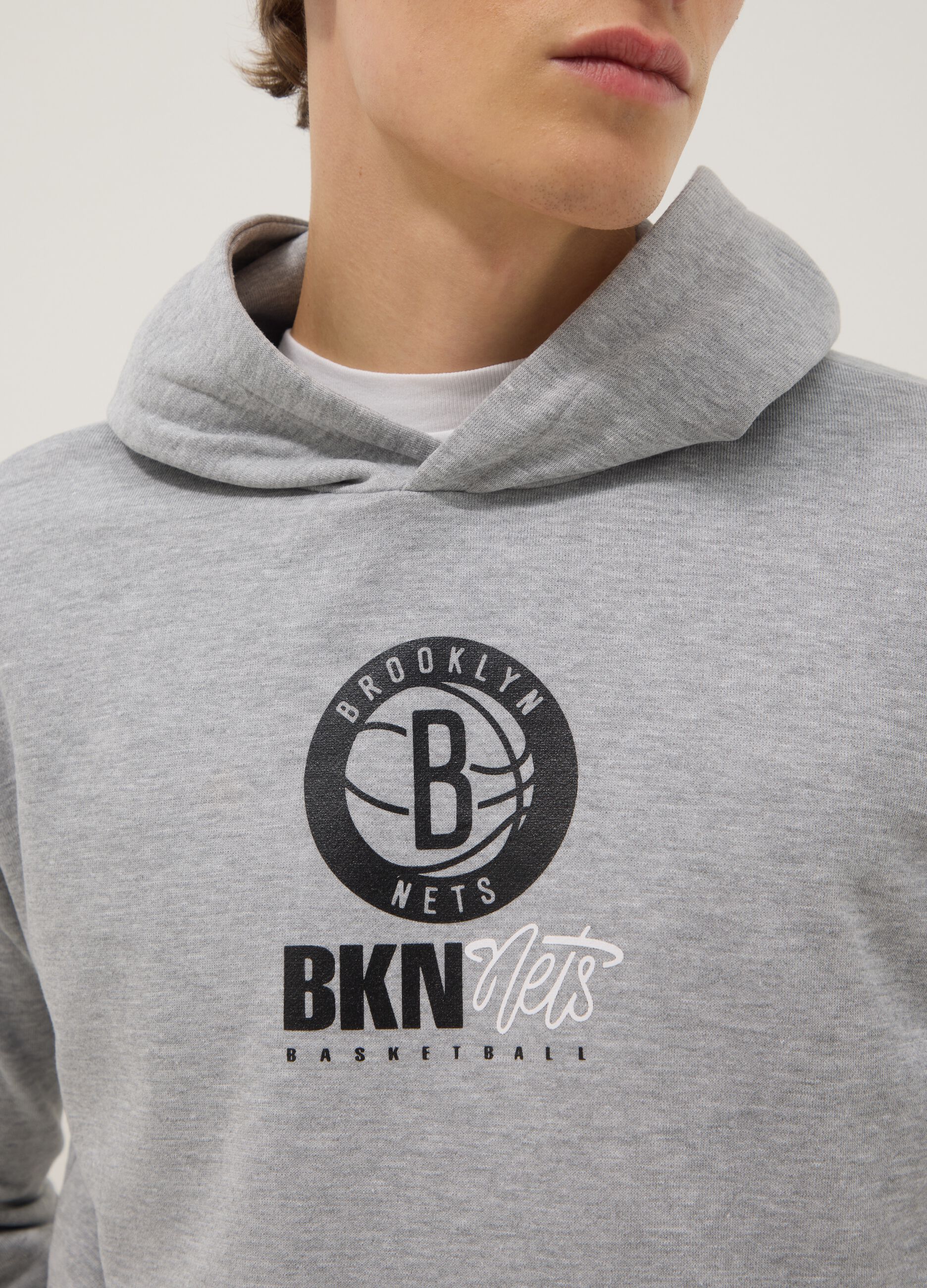 Grey cotton-blend hooded sweatshirt with NBA print