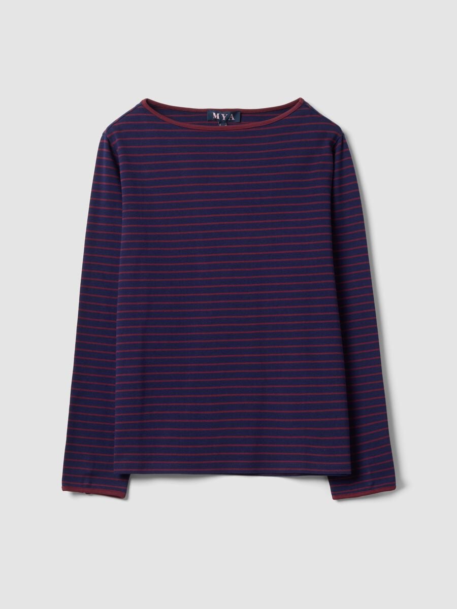 Purple striped pure cotton crew-neck T-shirt, regular fit_0