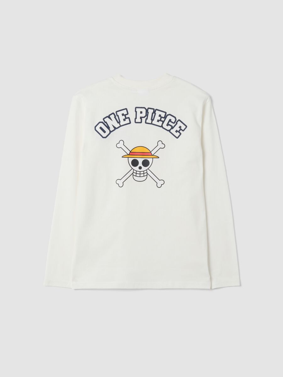 White pure cotton T-shirt with One Piece print, relaxed fit_2