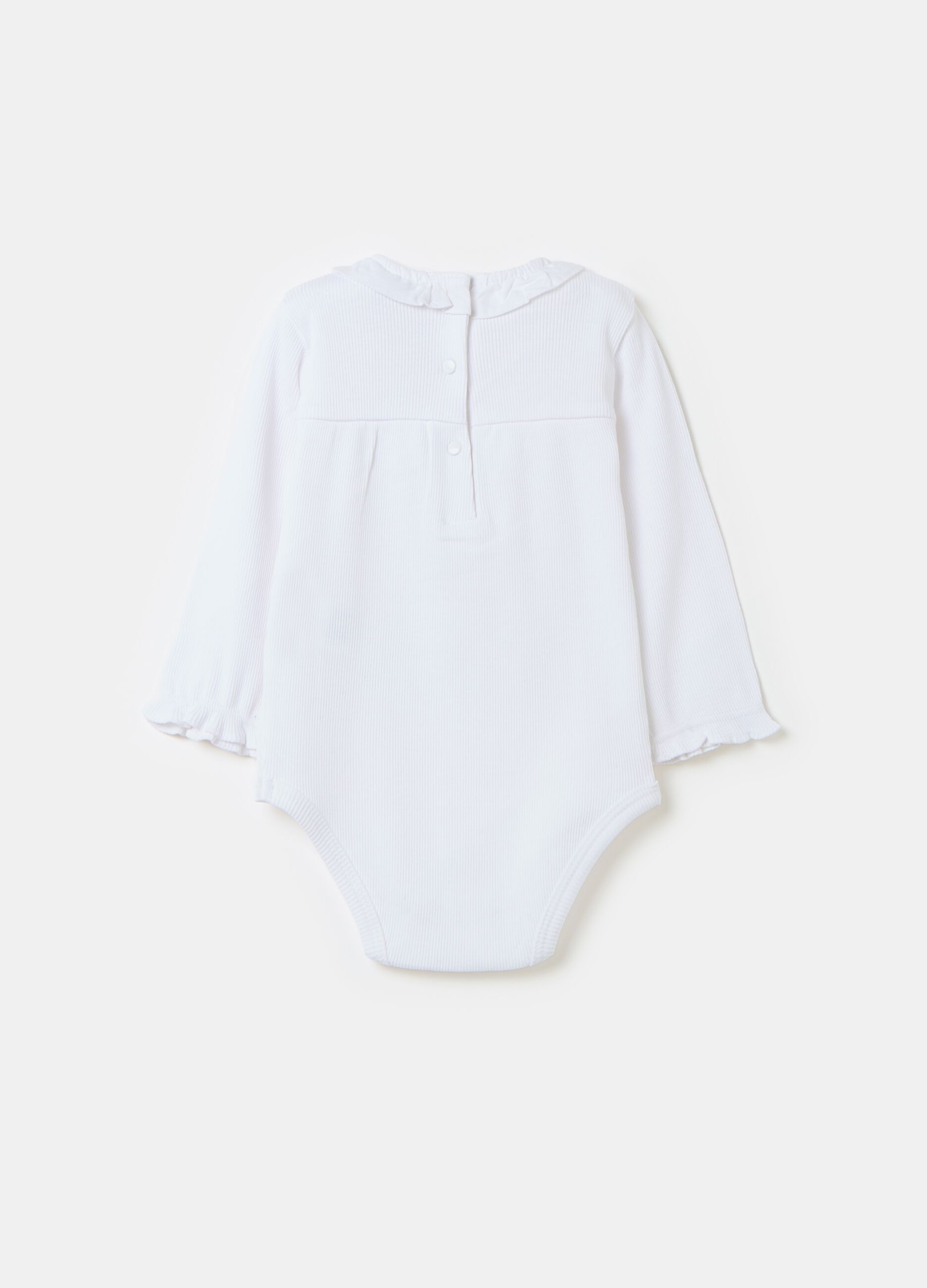 Ribbed organic cotton bodysuit with frills