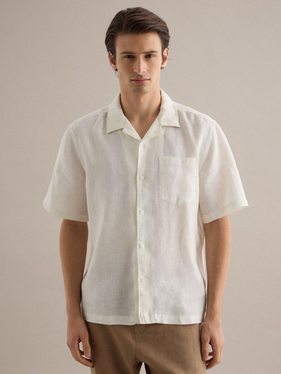 White short sleeve pure linen shirt regular fit_1