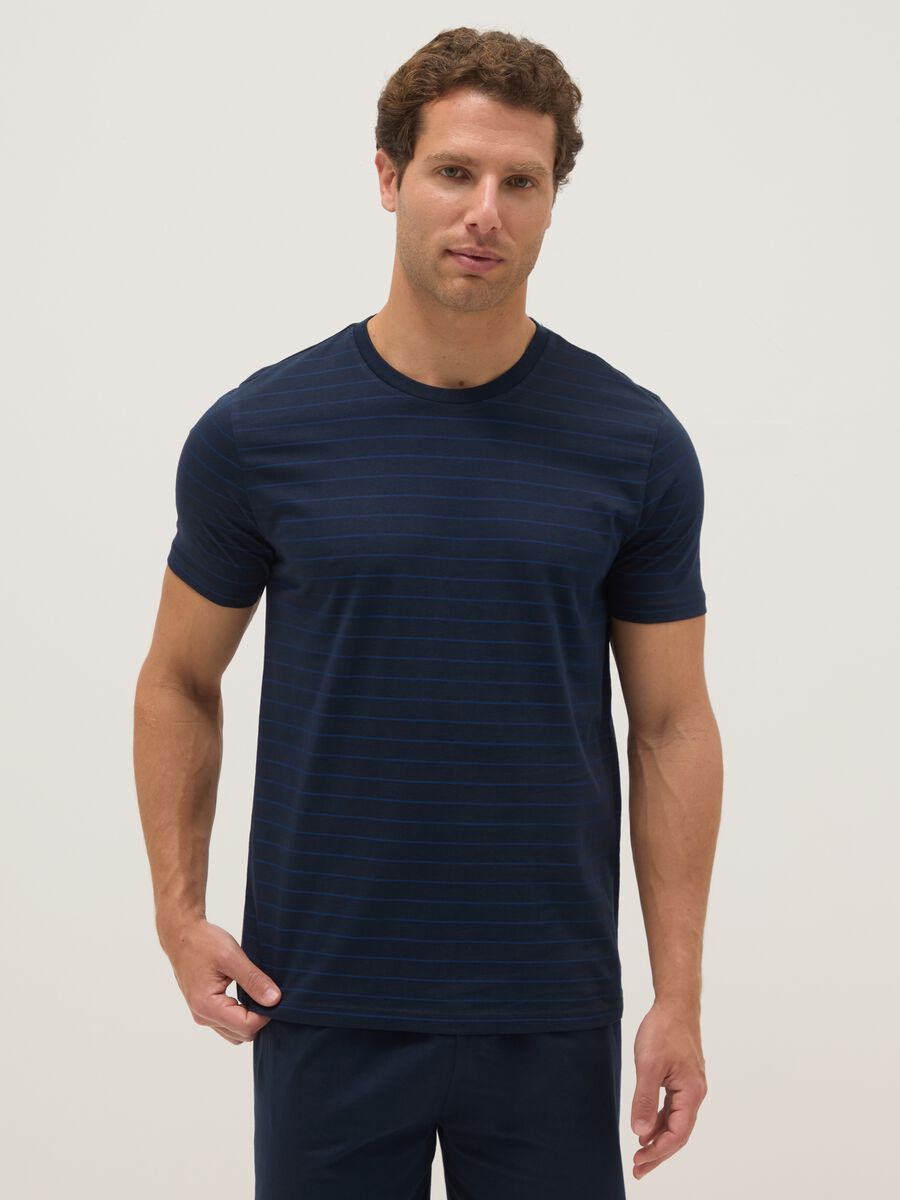 Short pyjamas in pure blue cotton, regular fit_1