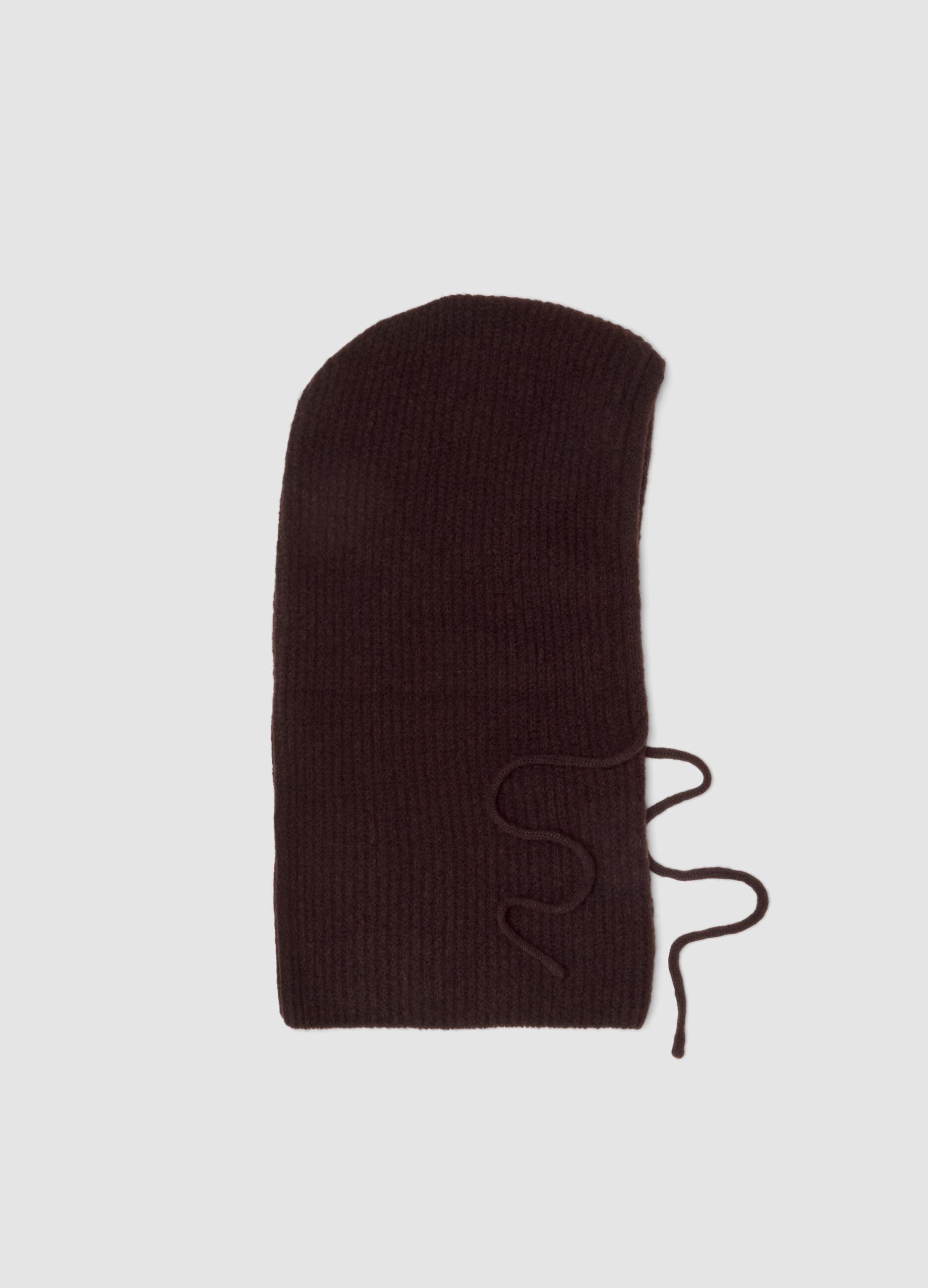 Braune Balaclava aus elastischer Wolle in Jerseystrick