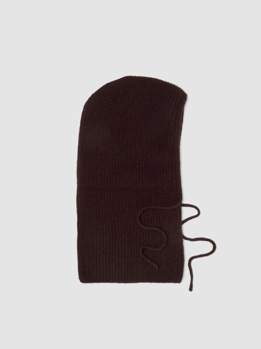 Braune Balaclava aus elastischer Wolle in Jerseystrick_0