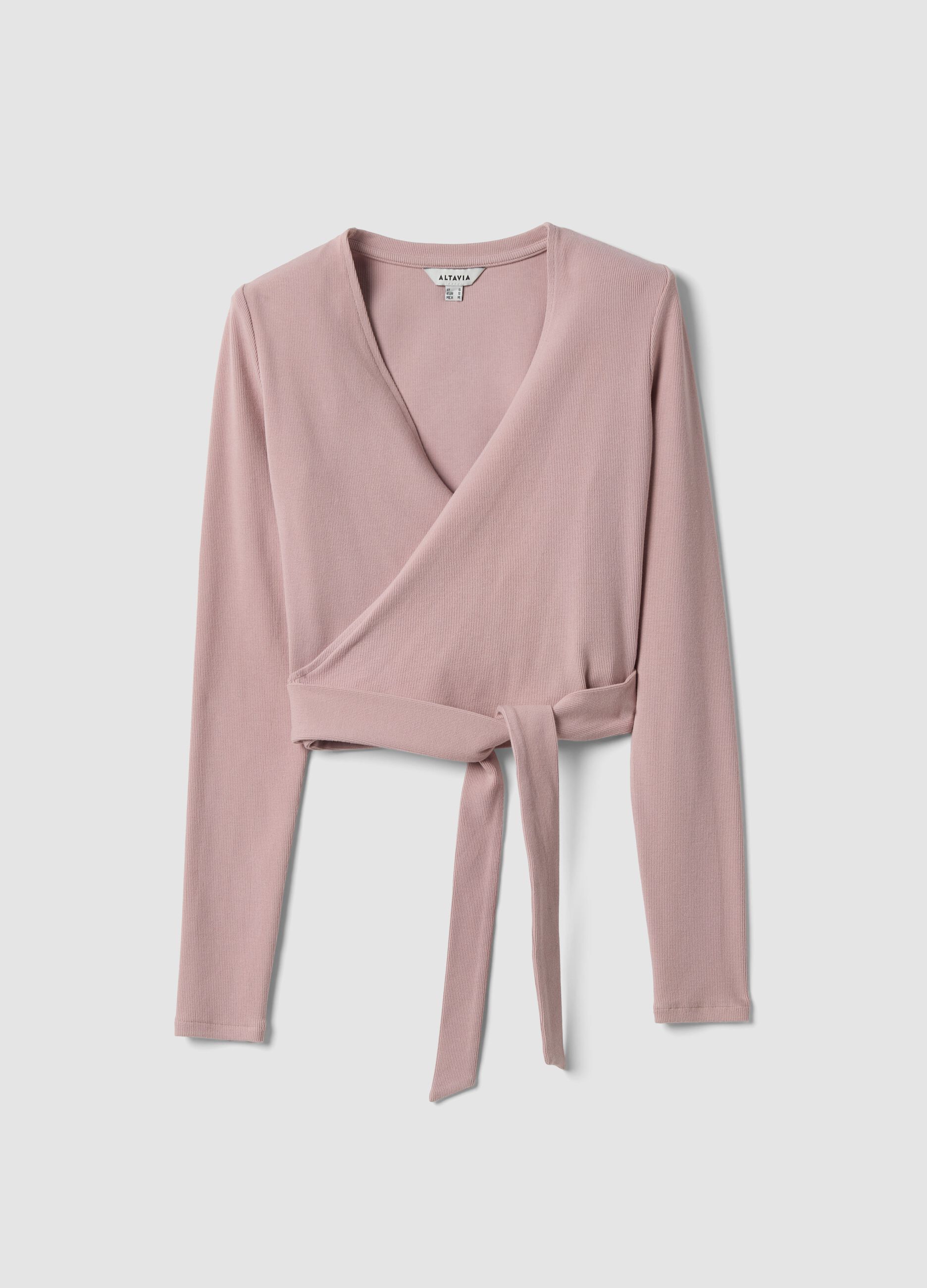 Pink stretch-cotton cardigan with deep V-neck