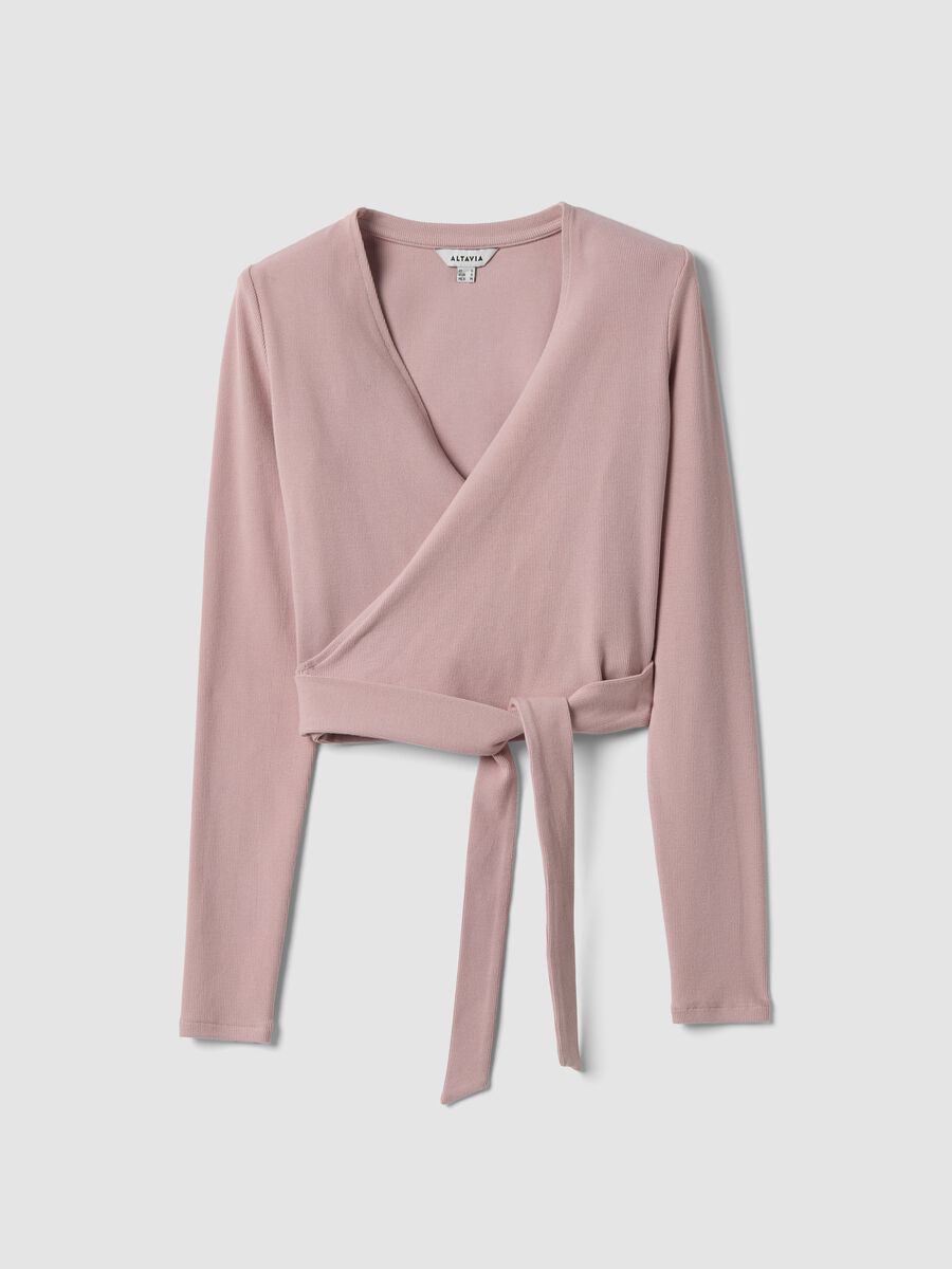 Pink stretch-cotton cardigan with deep V-neck_5