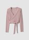 Pink stretch-cotton cardigan with deep V-neck_5