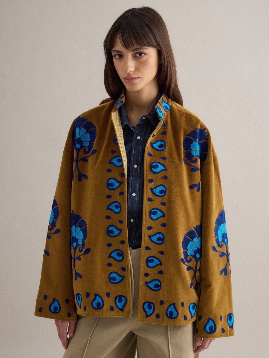 Oversized multicolour pure cotton kimono with embroidery_1