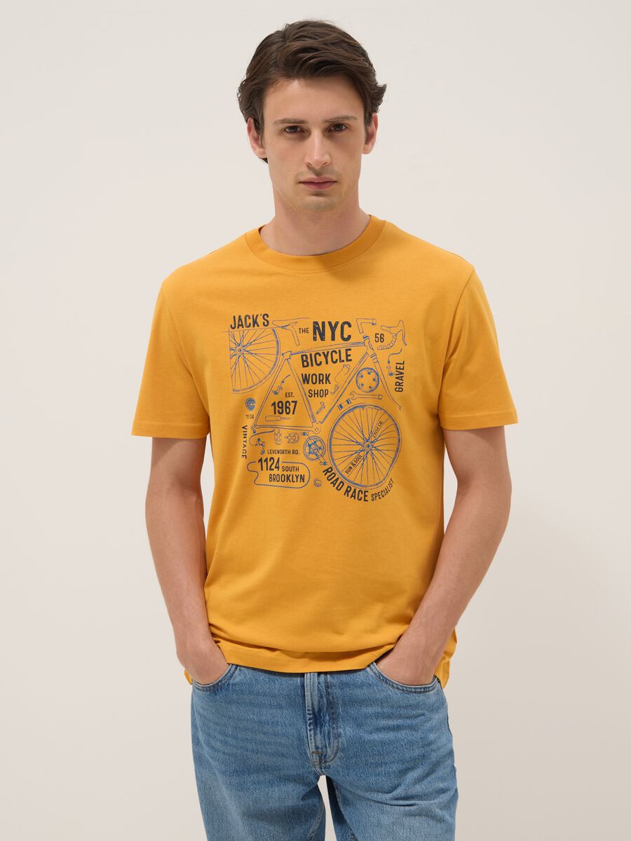 Oranges T-Shirt aus reiner Baumwolle mit Frontprint, Regular Fit_0