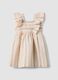 Pink striped cotton and linen-blend dress with ruffles_0