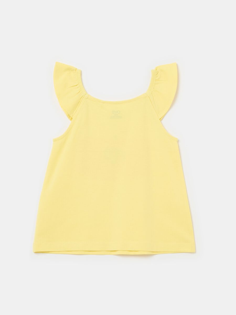 Cotton tank top with frills and print_1