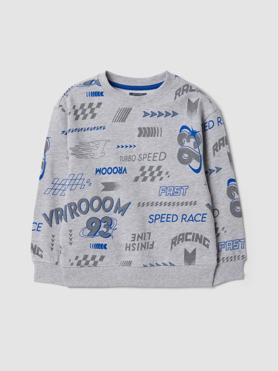 Felpa grigia in misto cotone e viscosa con stampe racing over fit_0