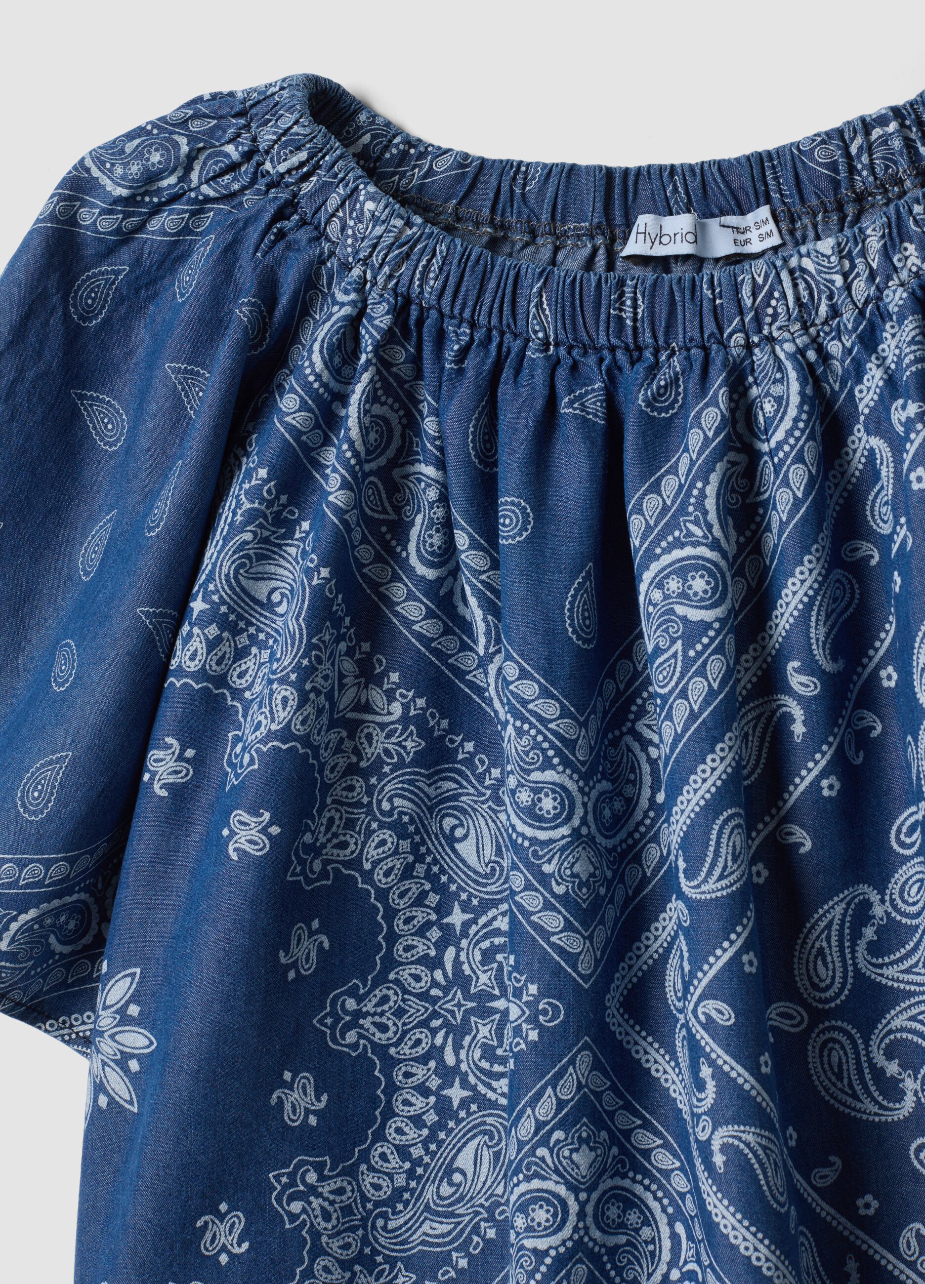 Blue pure lyocell paisley print blouse, regular fit