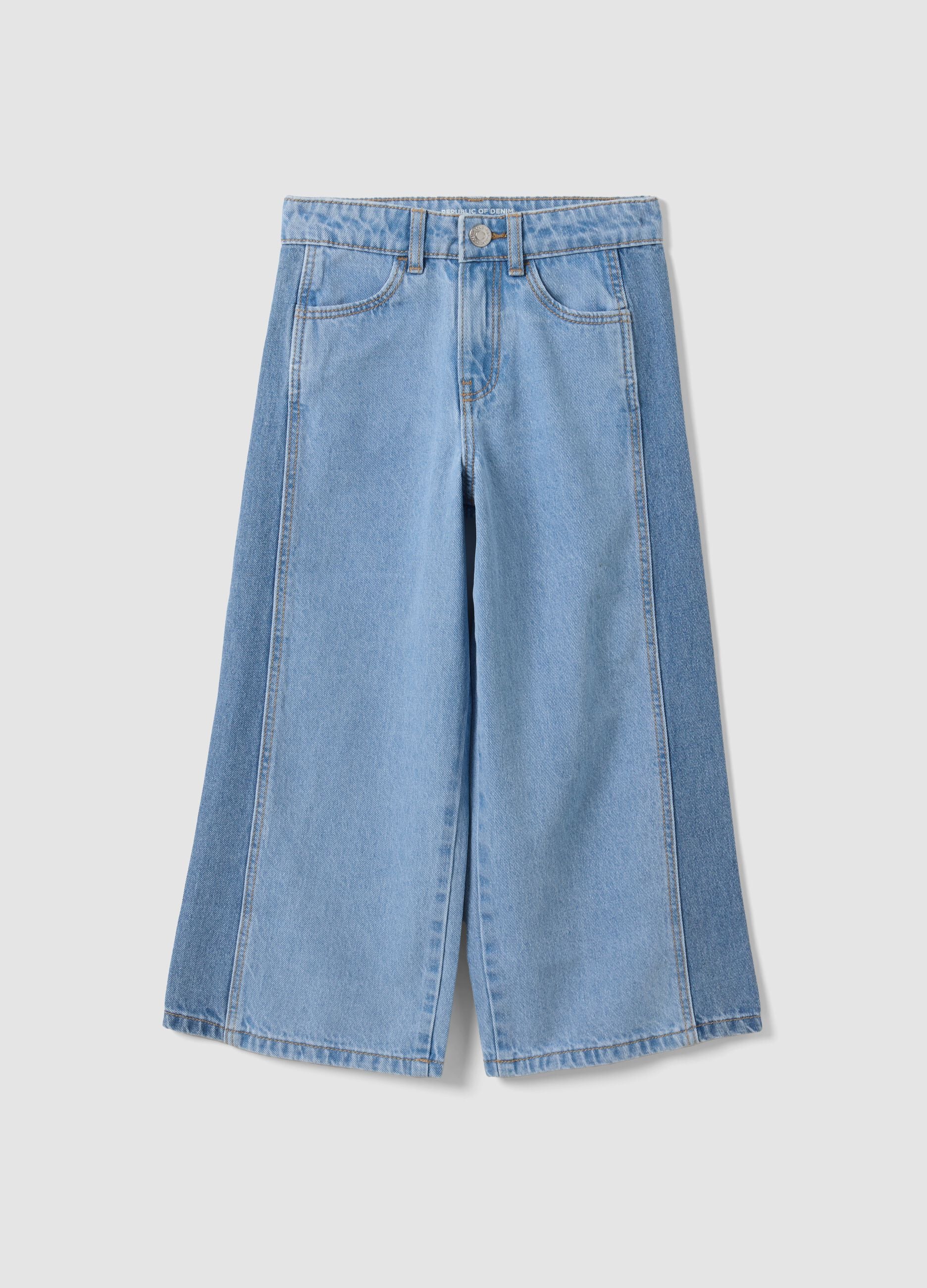 Hellblaue Wide-Leg-Jeans aus reiner Baumwolle f&uuml;r M&auml;dchen