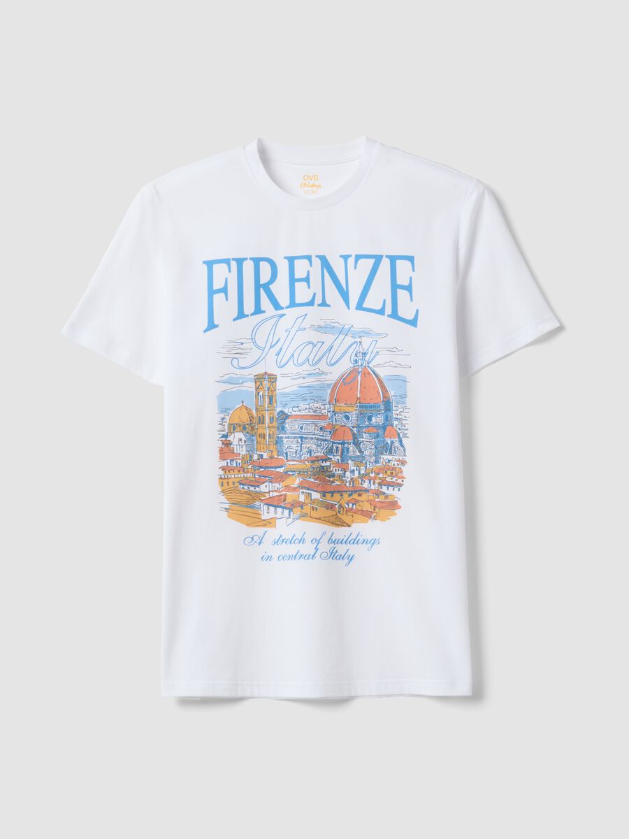 Wei&szlig;es T-Shirt aus reiner Baumwolle mit Frontprint, Regular Fit_4