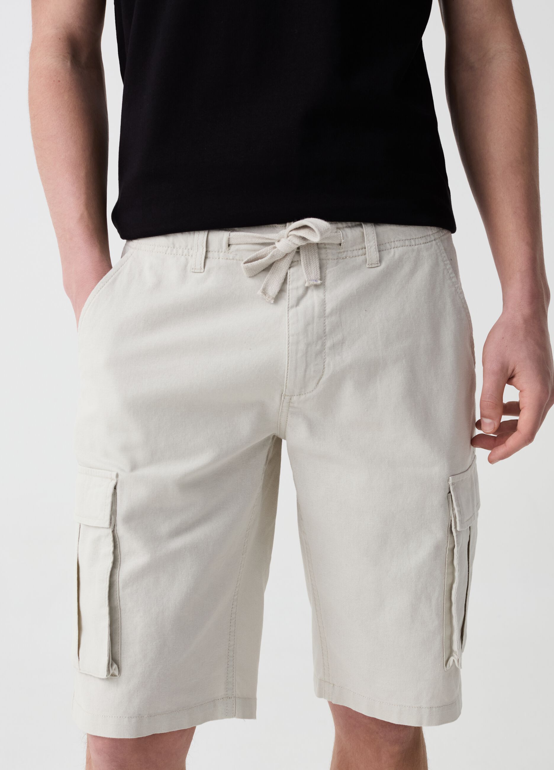 Bermuda joggers in cotton and linen
