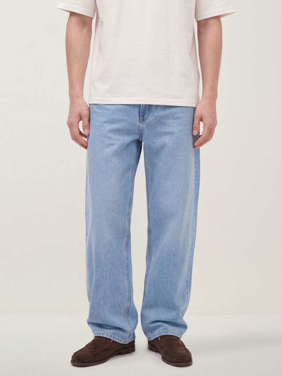 Light blue wide-leg jeans in pure cotton_1
